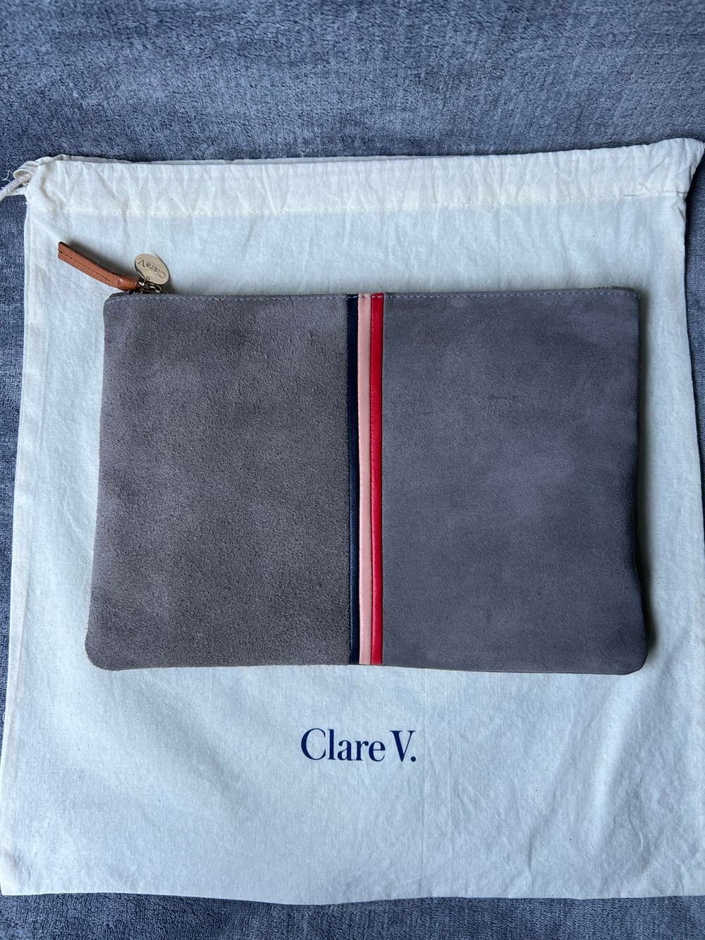 Clare V. Suede Gray Clutch Bag
